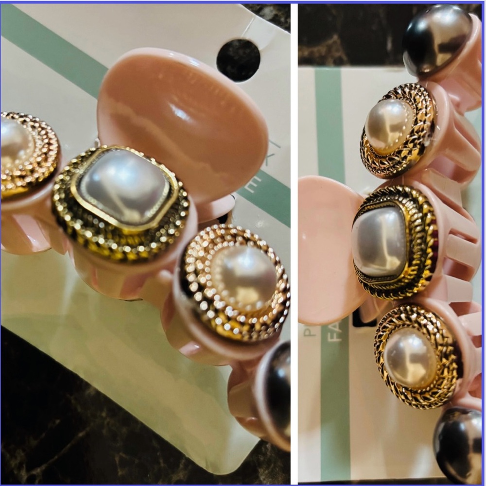 Hair clutcher ! Back tie Pink pearl embedded